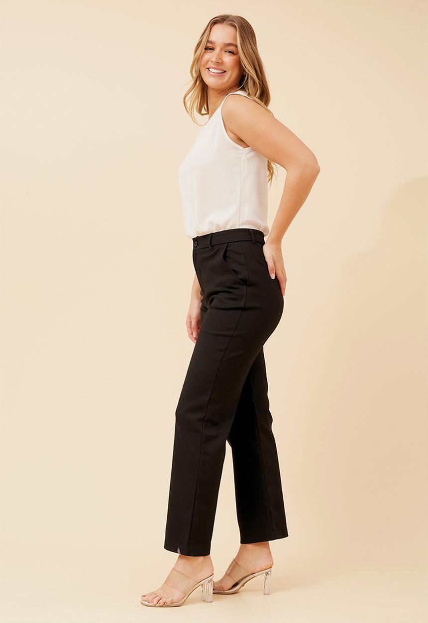 Stella Morgan - Mid Waist Straight Leg Stretch Sateen Trouser - Black