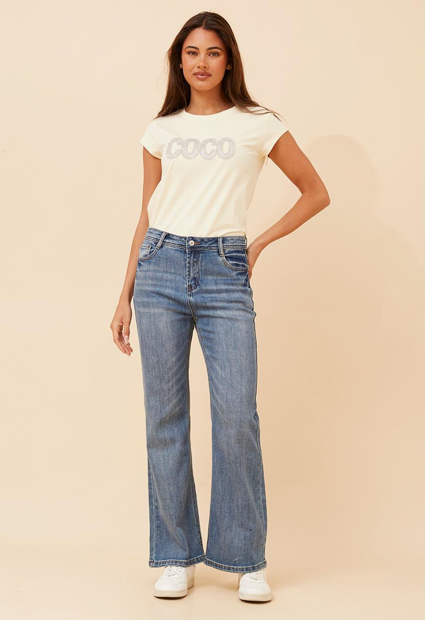 Stella Morgan - Mid Waist Slim Fit Bootleg Denim Jean - Mid Denim