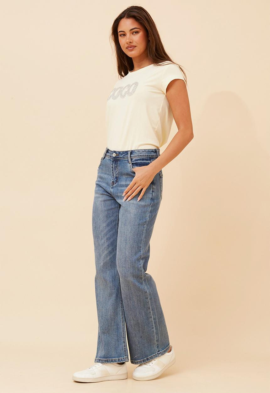 Stella Morgan - Mid Waist Slim Fit Bootleg Denim Jean - Mid Denim