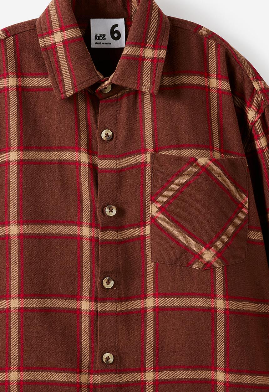 Cotton On - Ryder Long Sleeve Skate Shirt - Rocky Road/Heritage Check