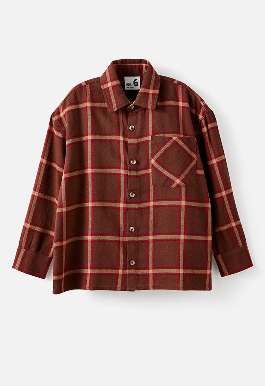 Cotton On - Ryder Long Sleeve Skate Shirt - Rocky Road/Heritage Check