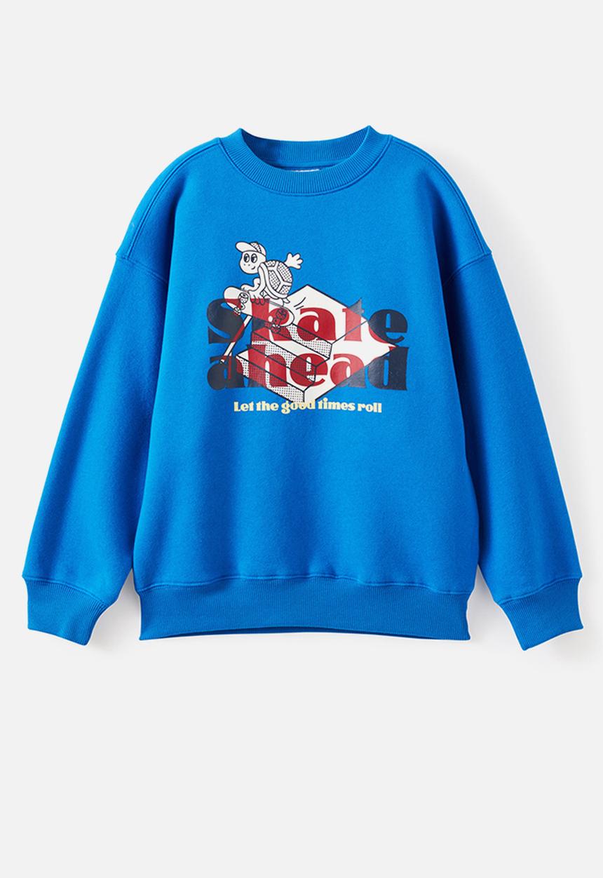 Cotton On - Sammy Oversize Crew - Harbour Blue/Skate Ahead