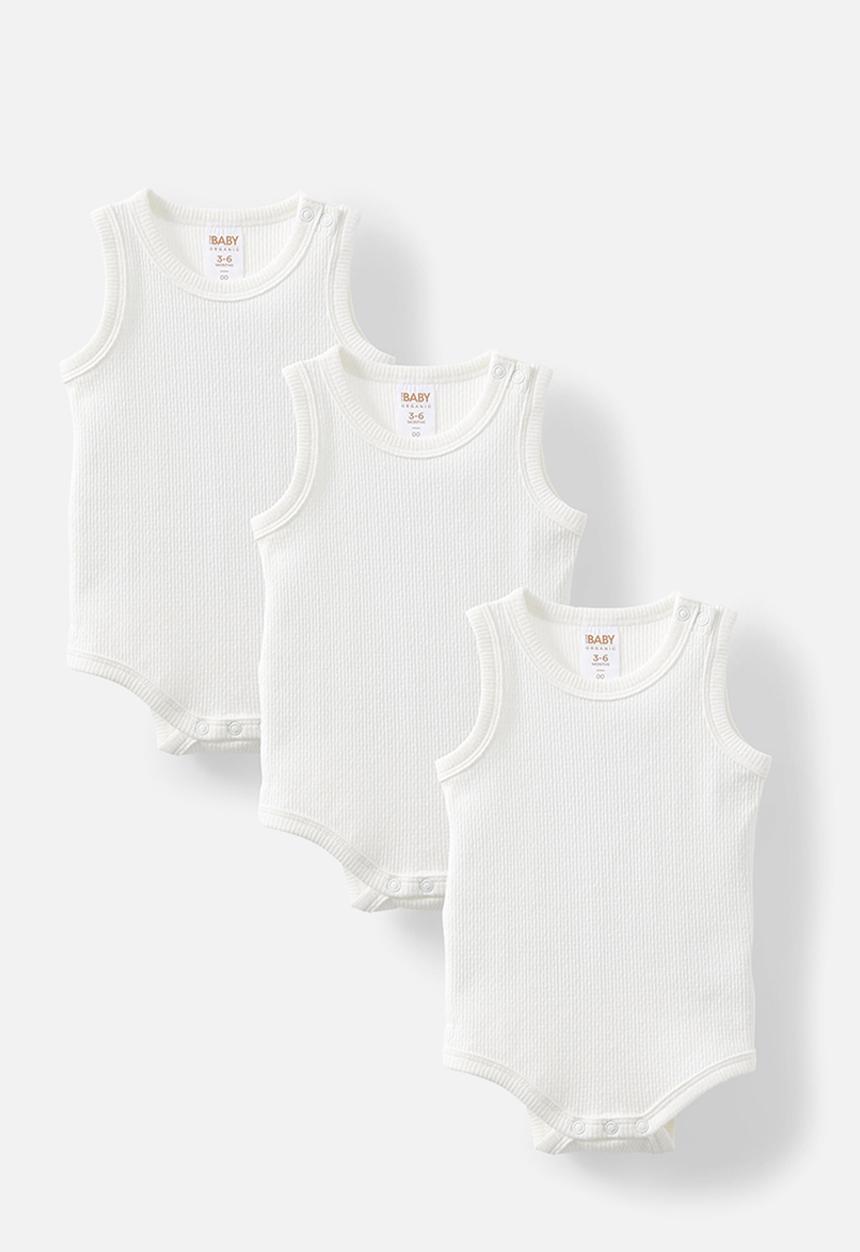 Cotton On - 3 Pack Organic Pointelle Sleeveless  Bubbysuit - Milk