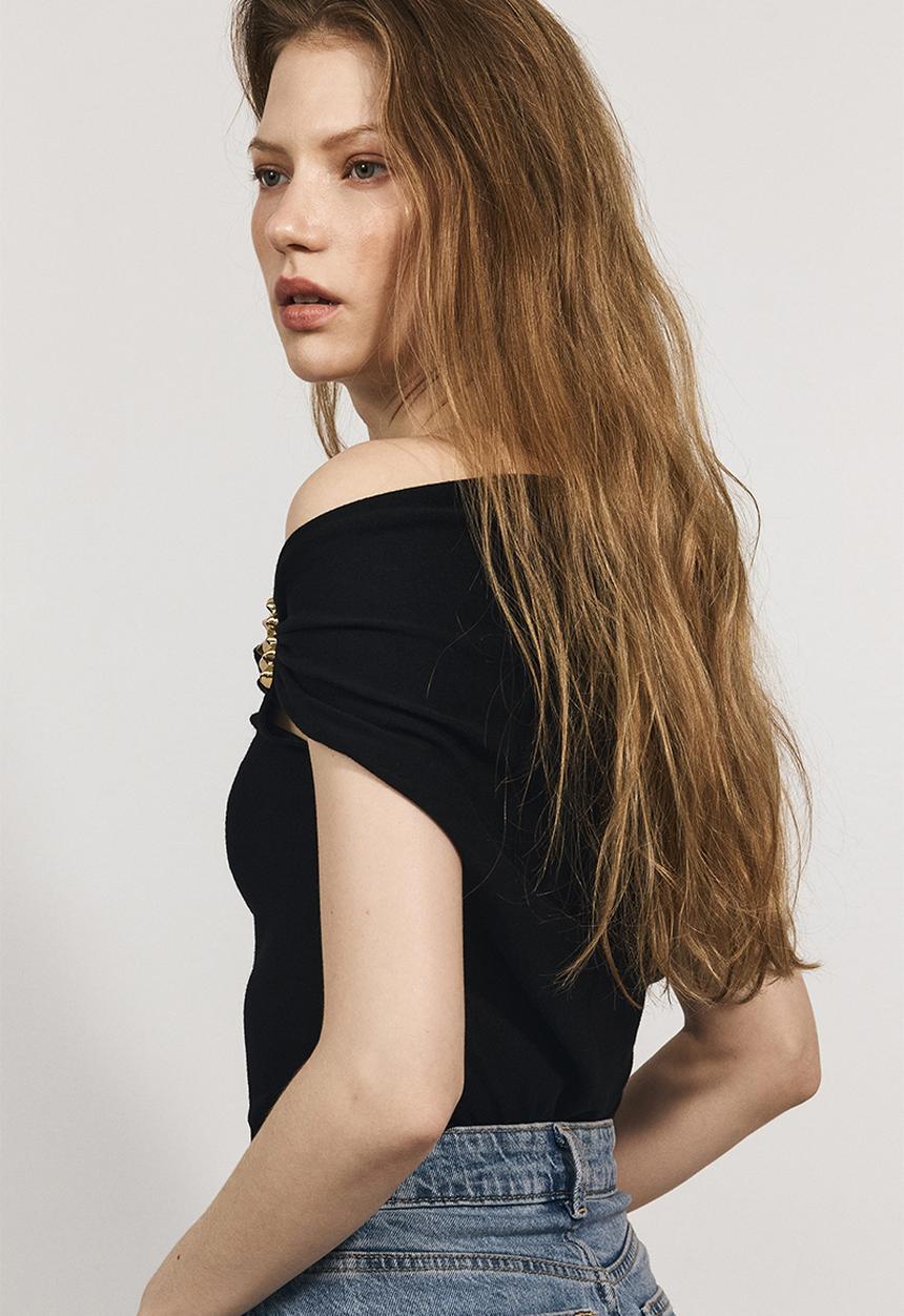 H&M - One-shoulder top - black