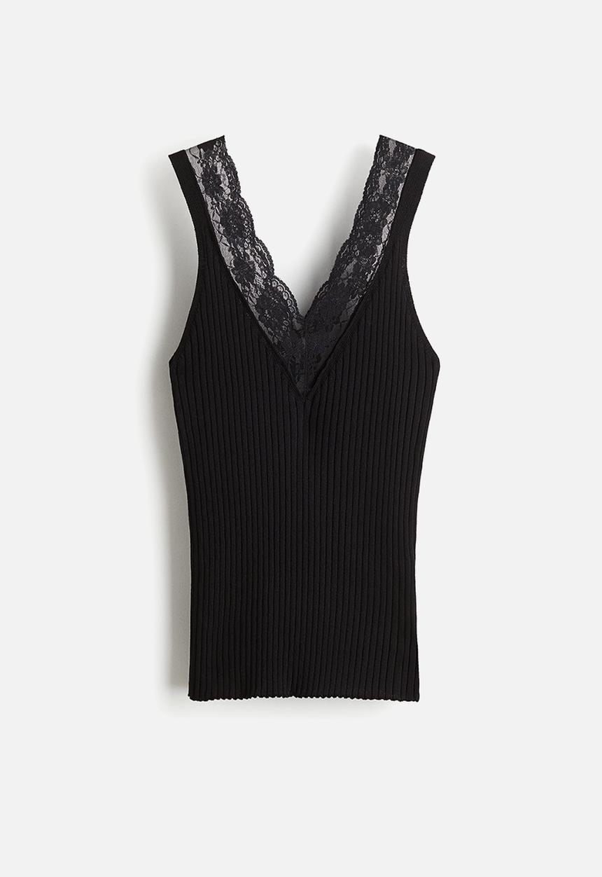 H&M - Lace-trimmed vest top - black