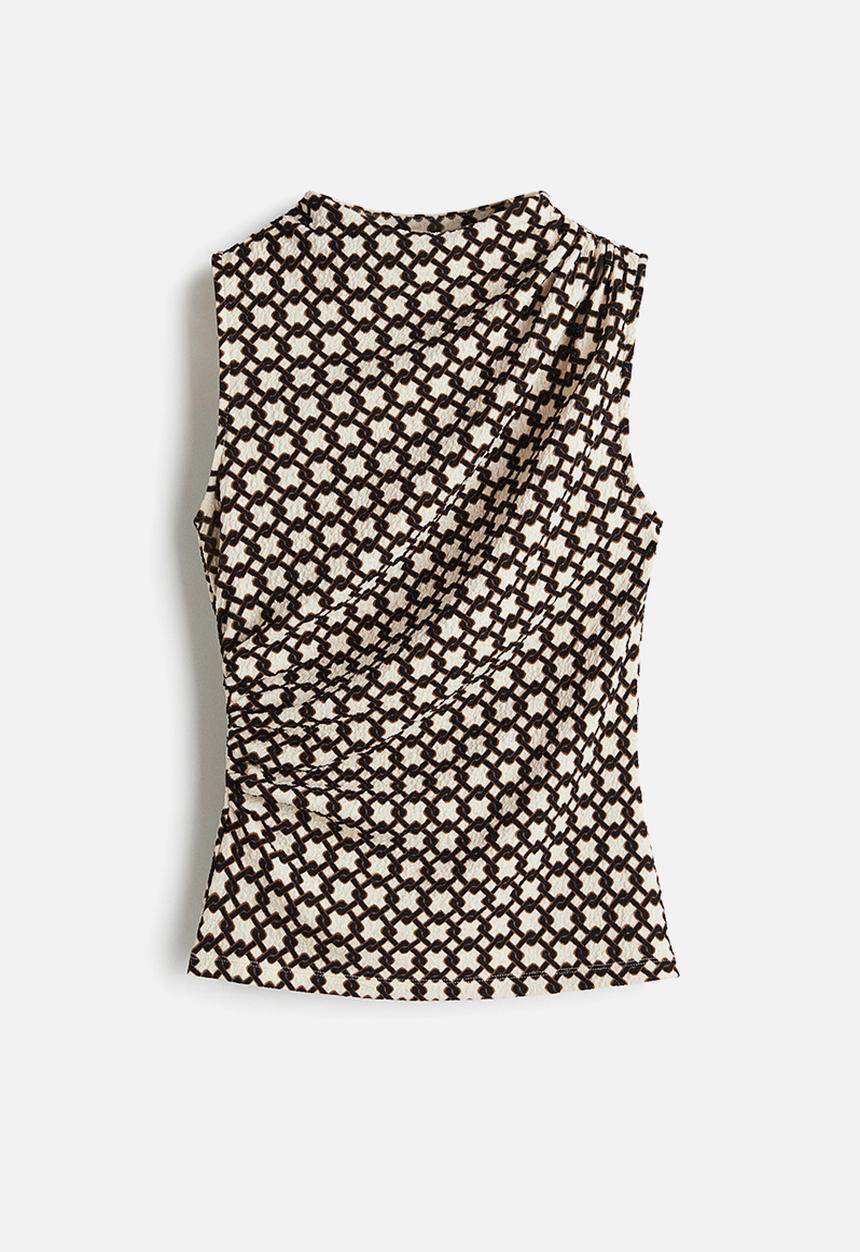 H&M - Draped top - light beige/patterned