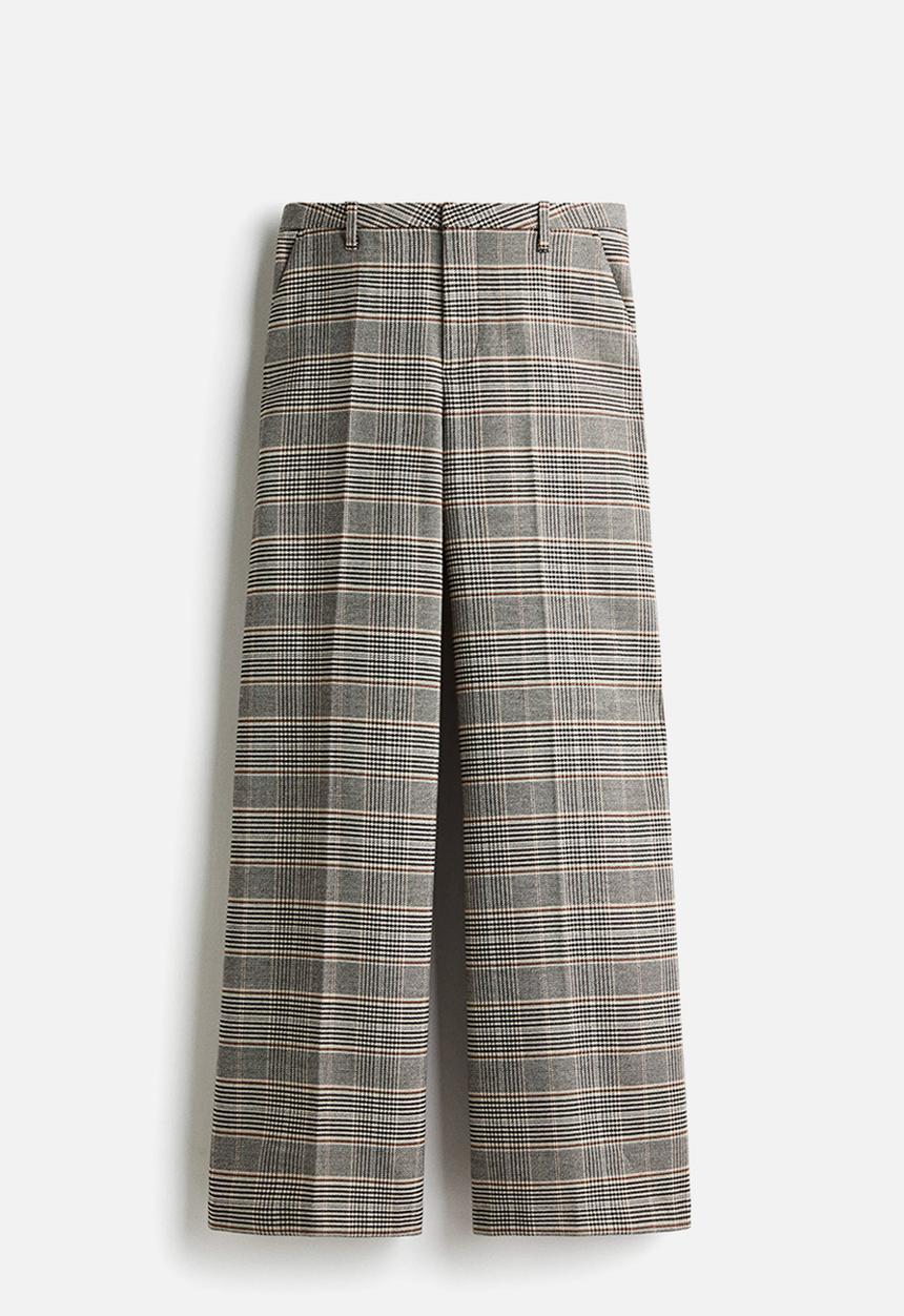 H&M - Wide tailored trousers - light beige checked