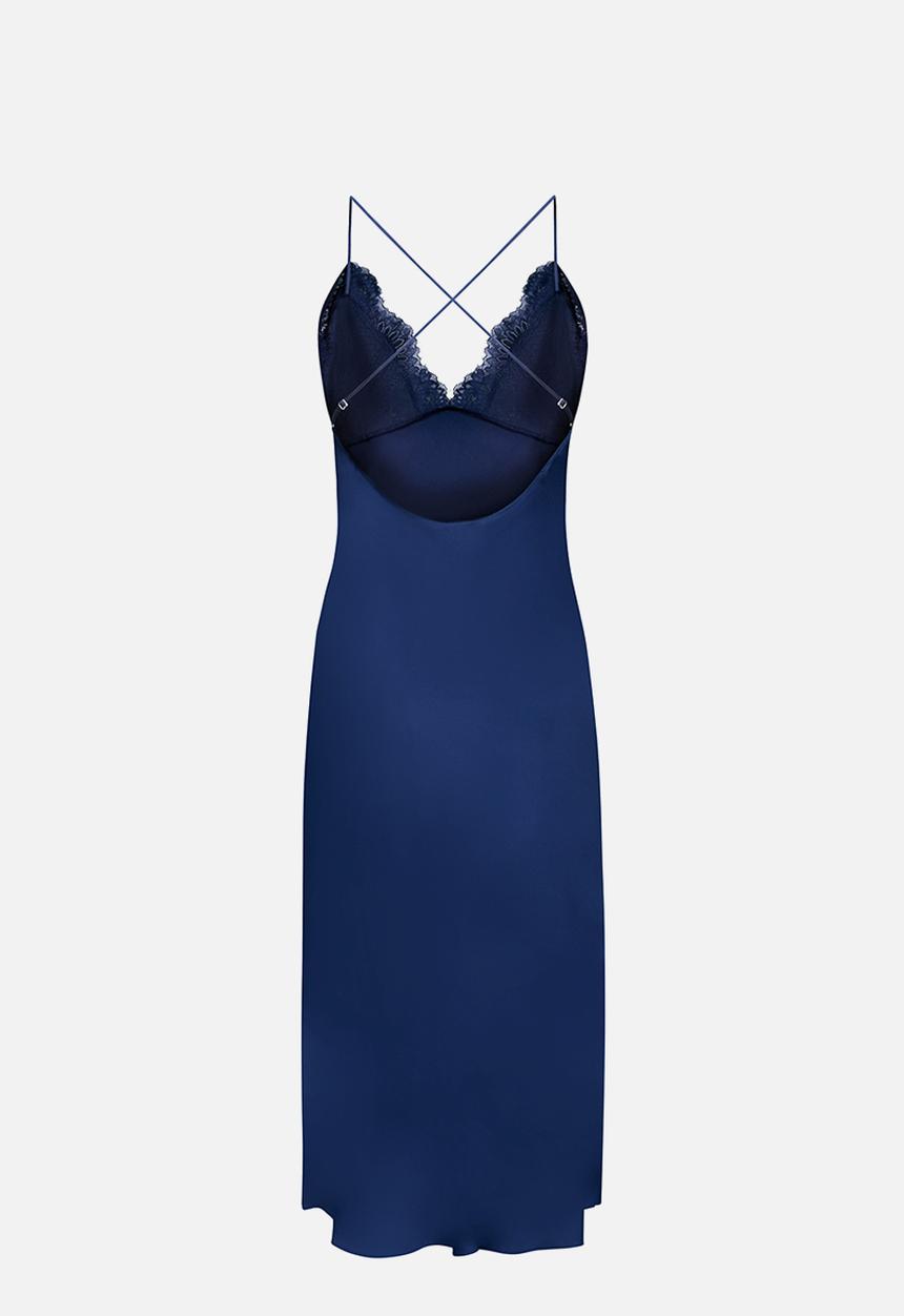 Hunkemoller - Slip dress satin lace midi dorothy - twilight blue
