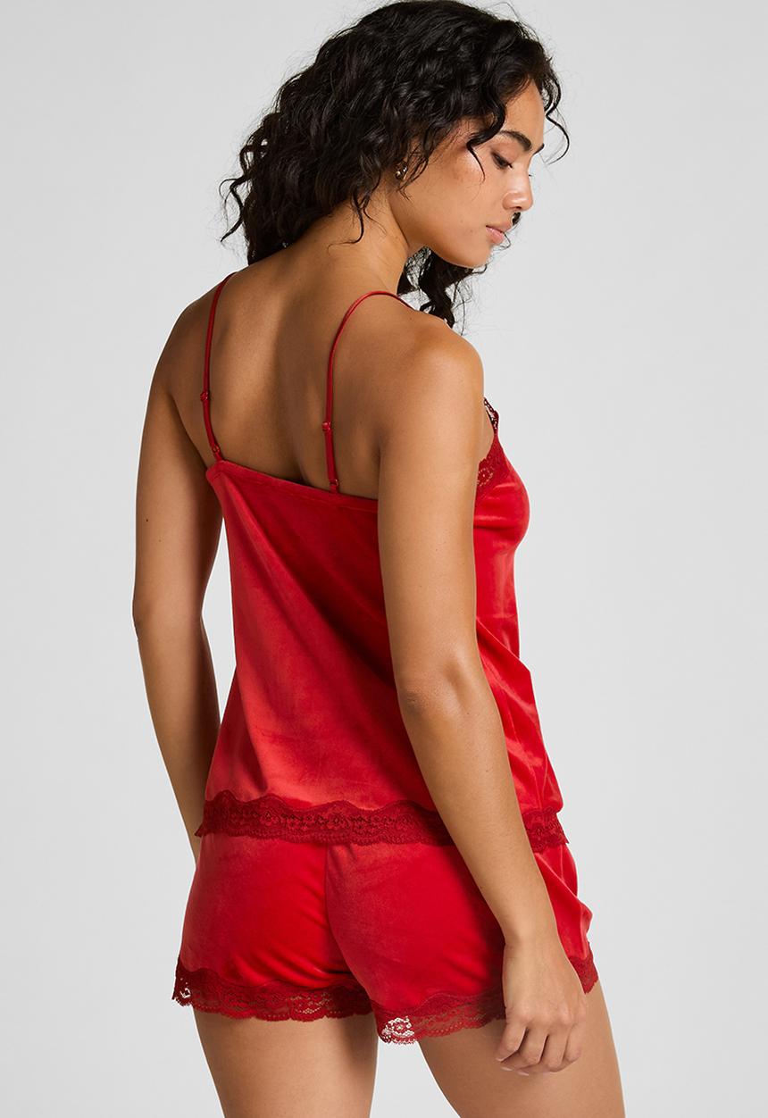 Hunkemoller - Pj cami velours scallop lace - red