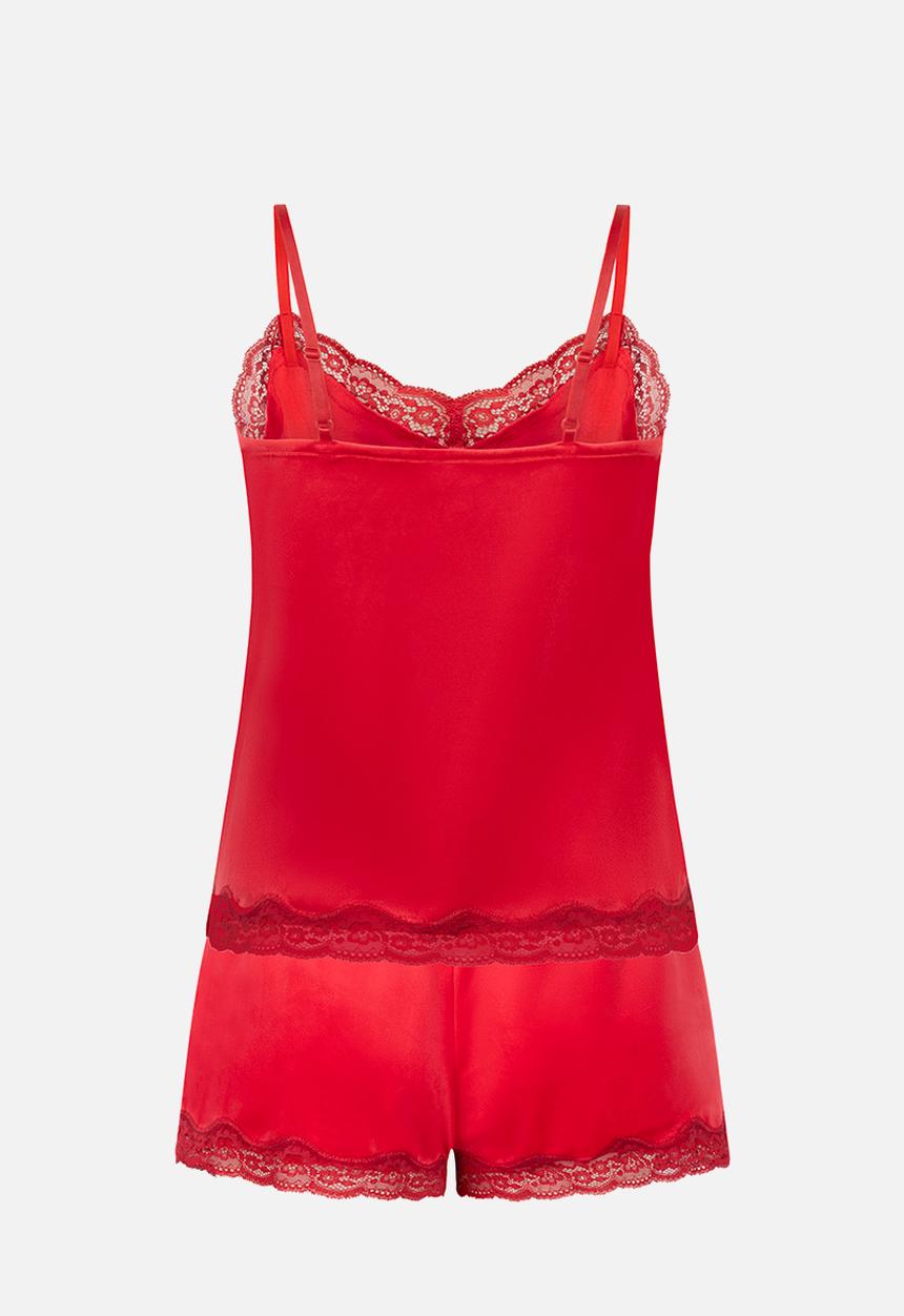 Hunkemoller - Pj cami velours scallop lace - red