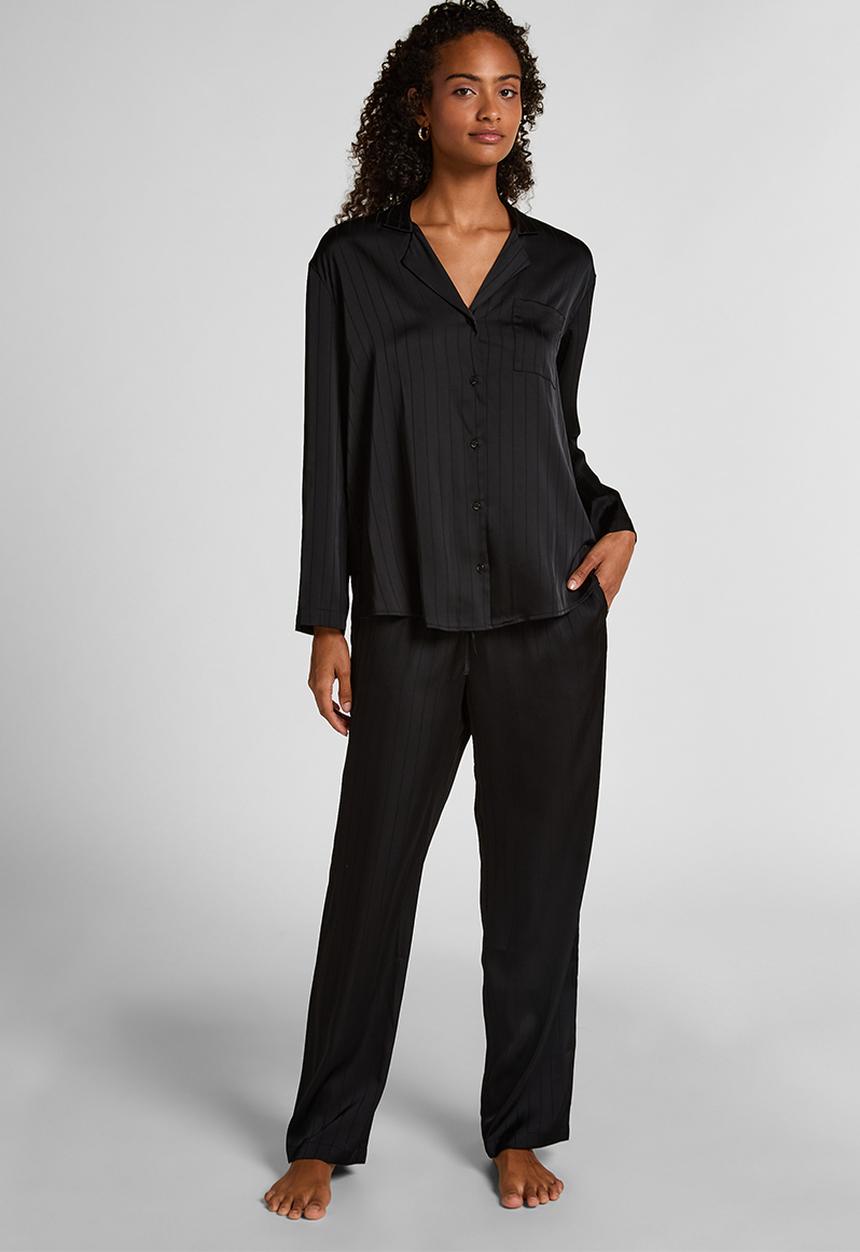 Hunkemoller - Pj ls satin pinstripe - caviar