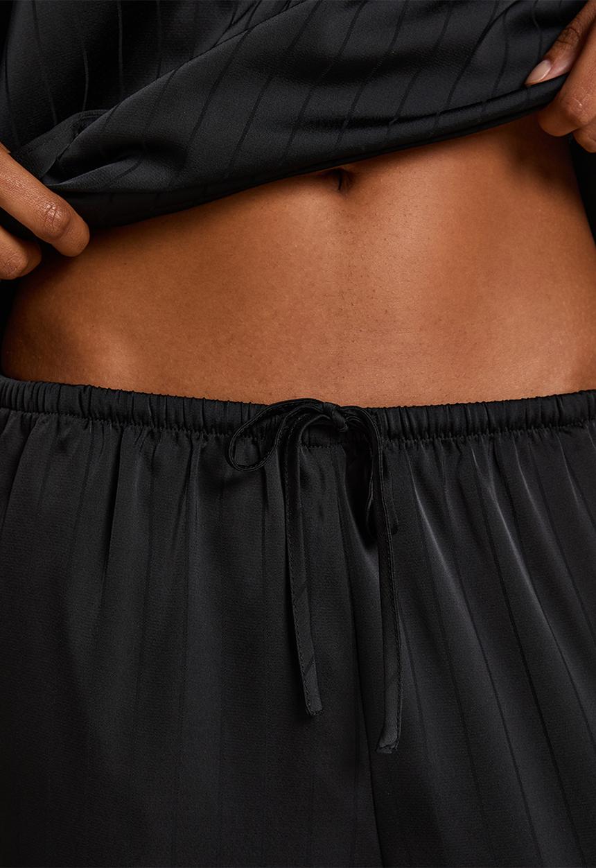 Hunkemoller - Pj ls satin pinstripe - caviar