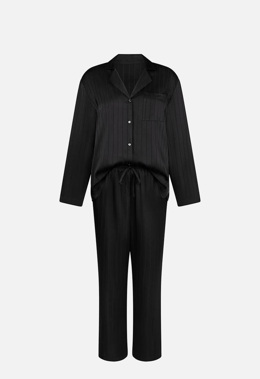 Hunkemoller - Pj ls satin pinstripe - caviar