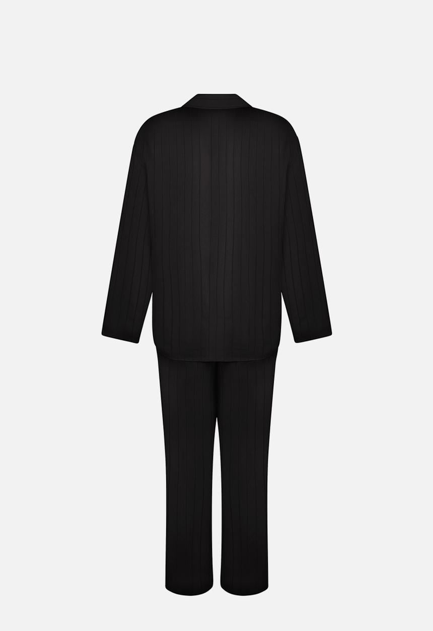 Hunkemoller - Pj ls satin pinstripe - caviar