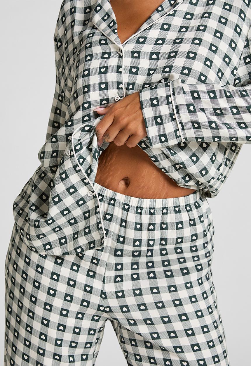 Hunkemoller - Pj ls vis twill print - green gables