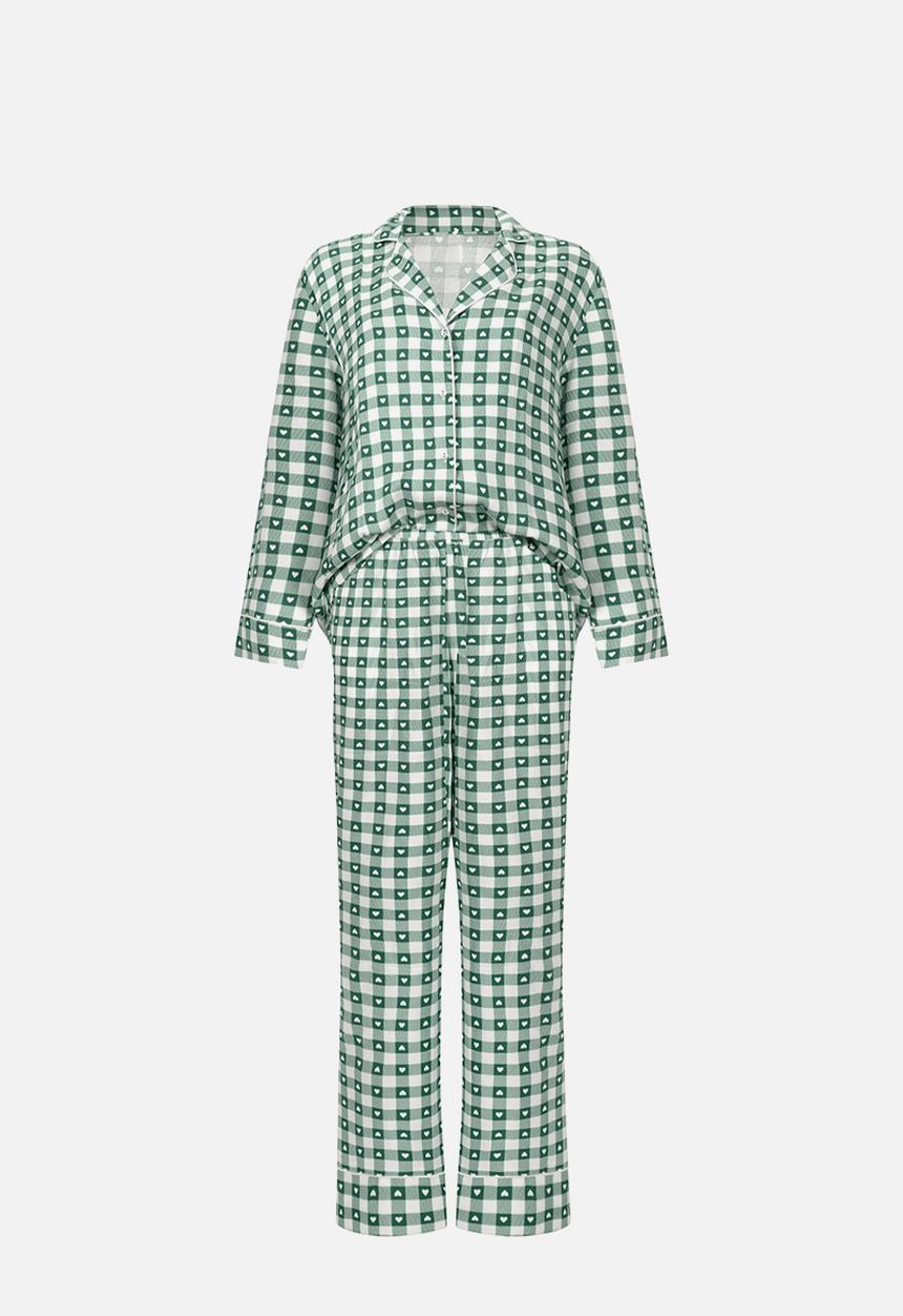 Hunkemoller - Pj ls vis twill print - green gables