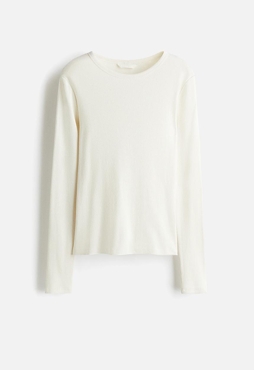 H&M - Ribbed cotton top - white