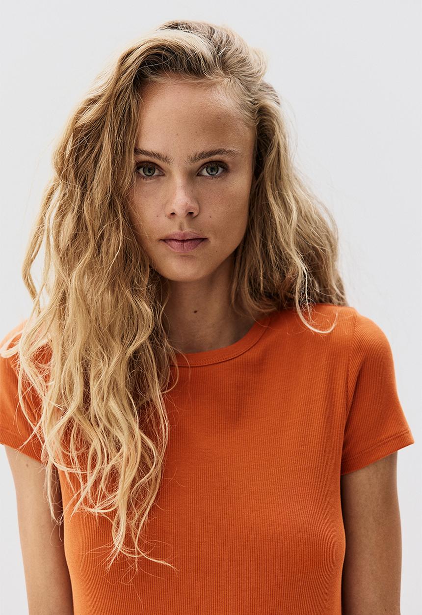 H&M - Ribbed t-shirt - dark orange 