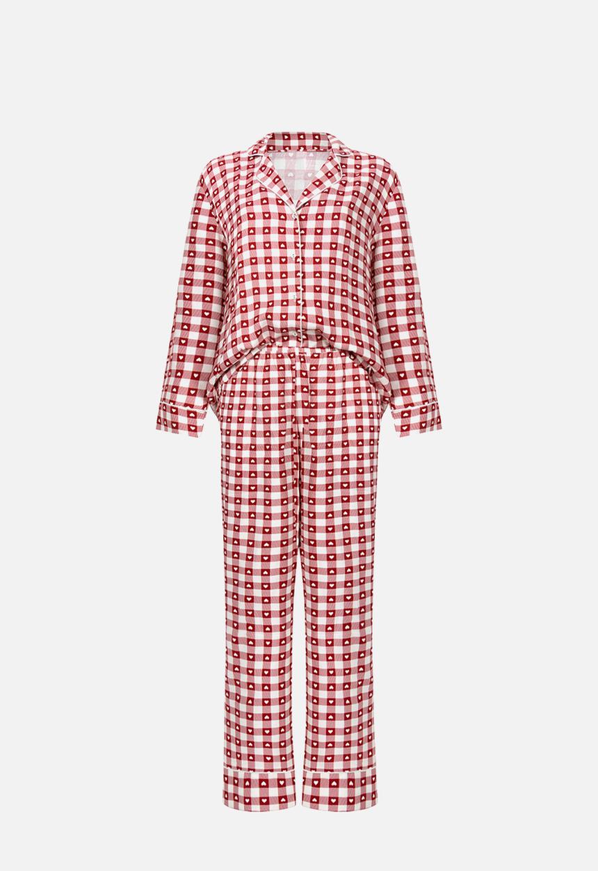 Hunkemoller - Pj ls vis twill print - red dahlia