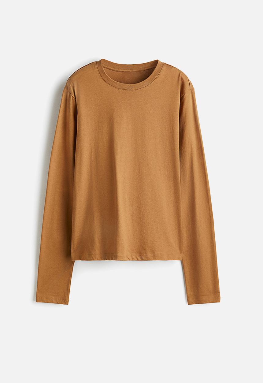 H&M - Long-sleeved cotton top - dark beige