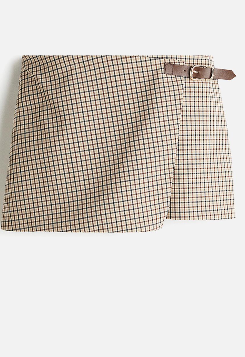H&M - Wrap skort - beige checked