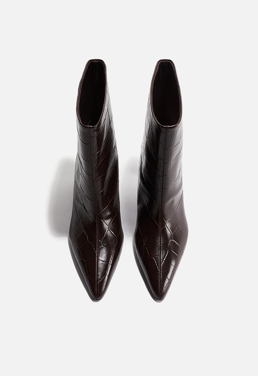 H&M - Heeled ankle boots - dark brown/crocodile pattern