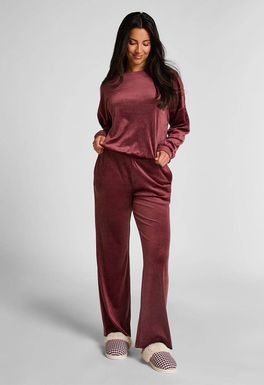Hunkemoller - Pj ls velours - red mahogany