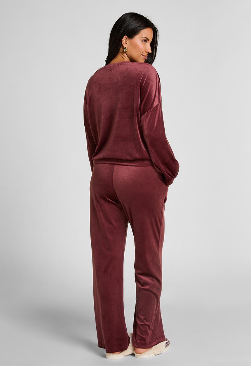 Hunkemoller - Pj ls velours - red mahogany