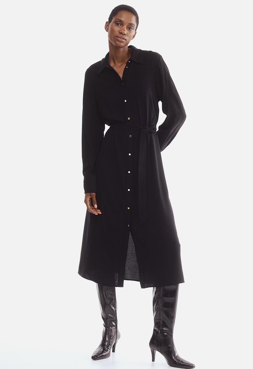 H&M - Tie-belt shirt dress - black