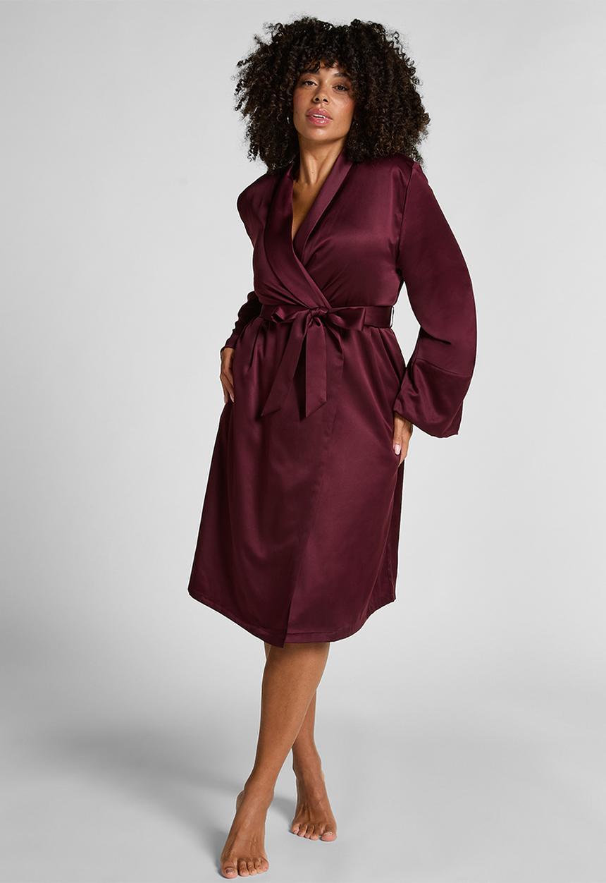 Hunkemoller - Robe long satin fleece - fig