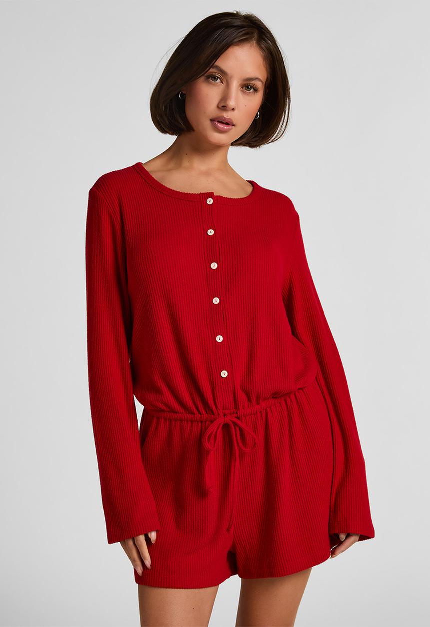 Hunkemoller - Onesie short jersey rib - savvy red