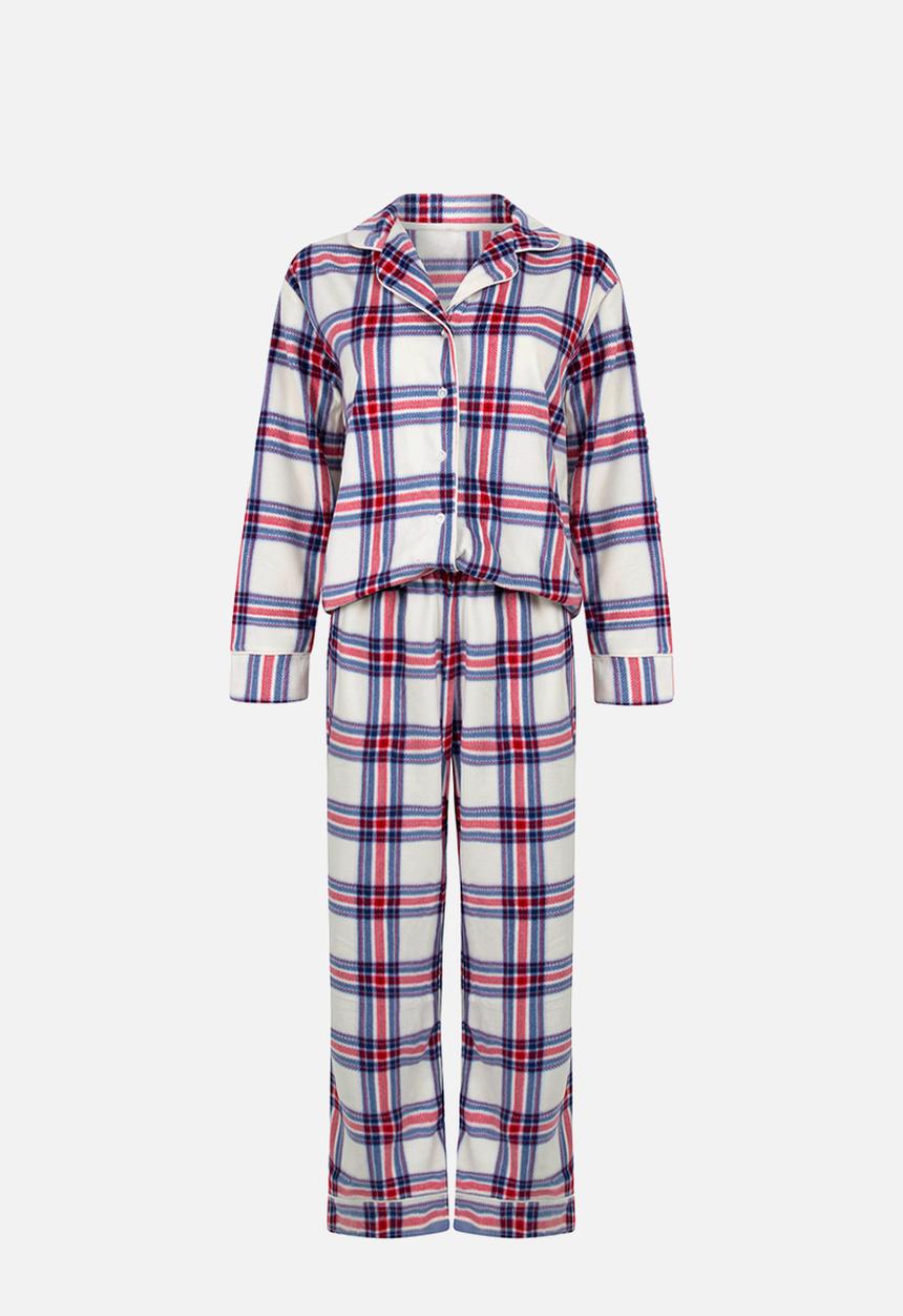 Hunkemoller - Pj ls polar fleece check - gardenia