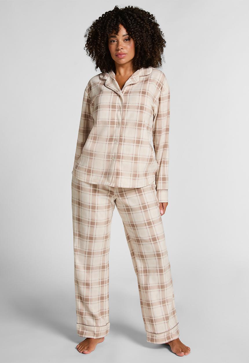 Hunkemoller - Pj ls polar fleece check - whitecap gray