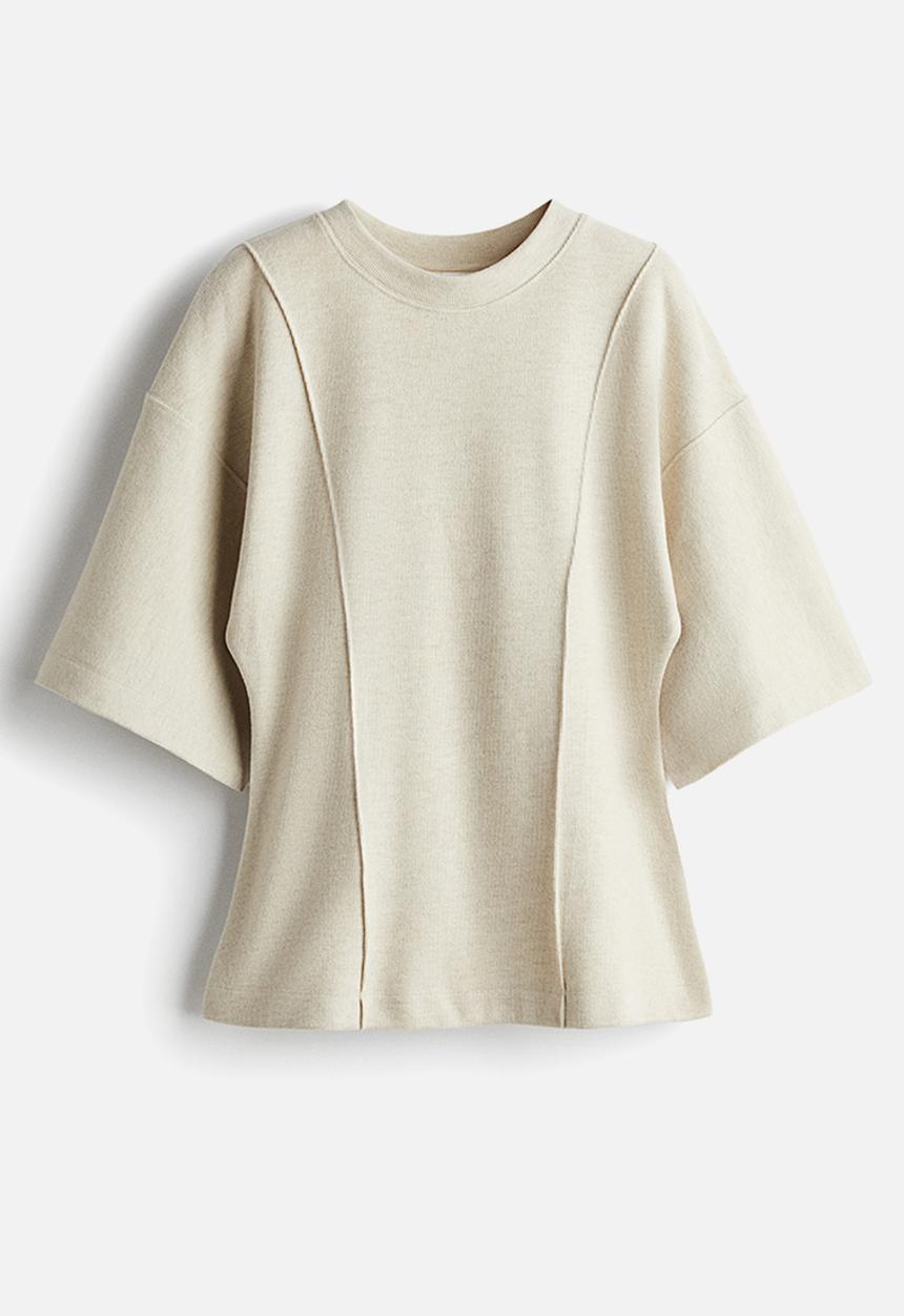 H&M - Loose-fit fine-knit top - light beige marl 