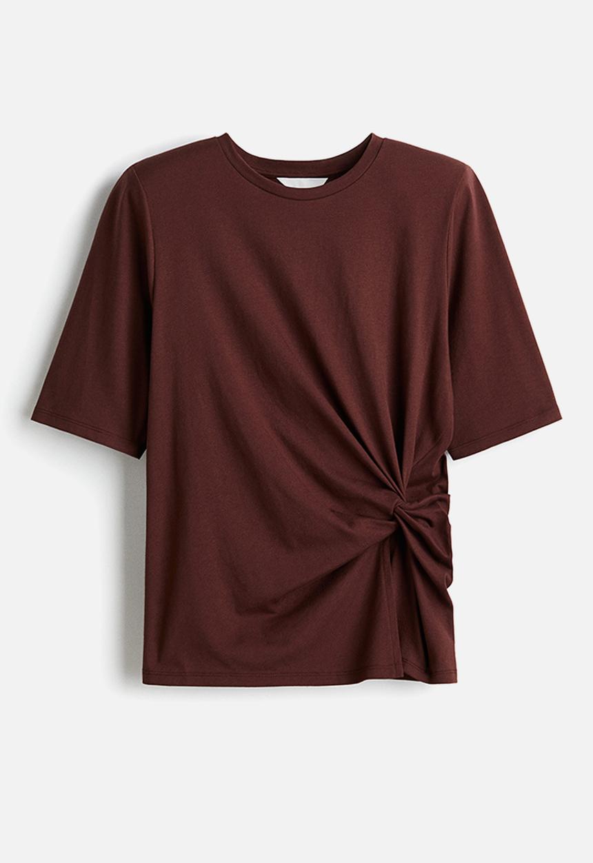 Twist-detail t-shirt - dark rust brown - 1305877001