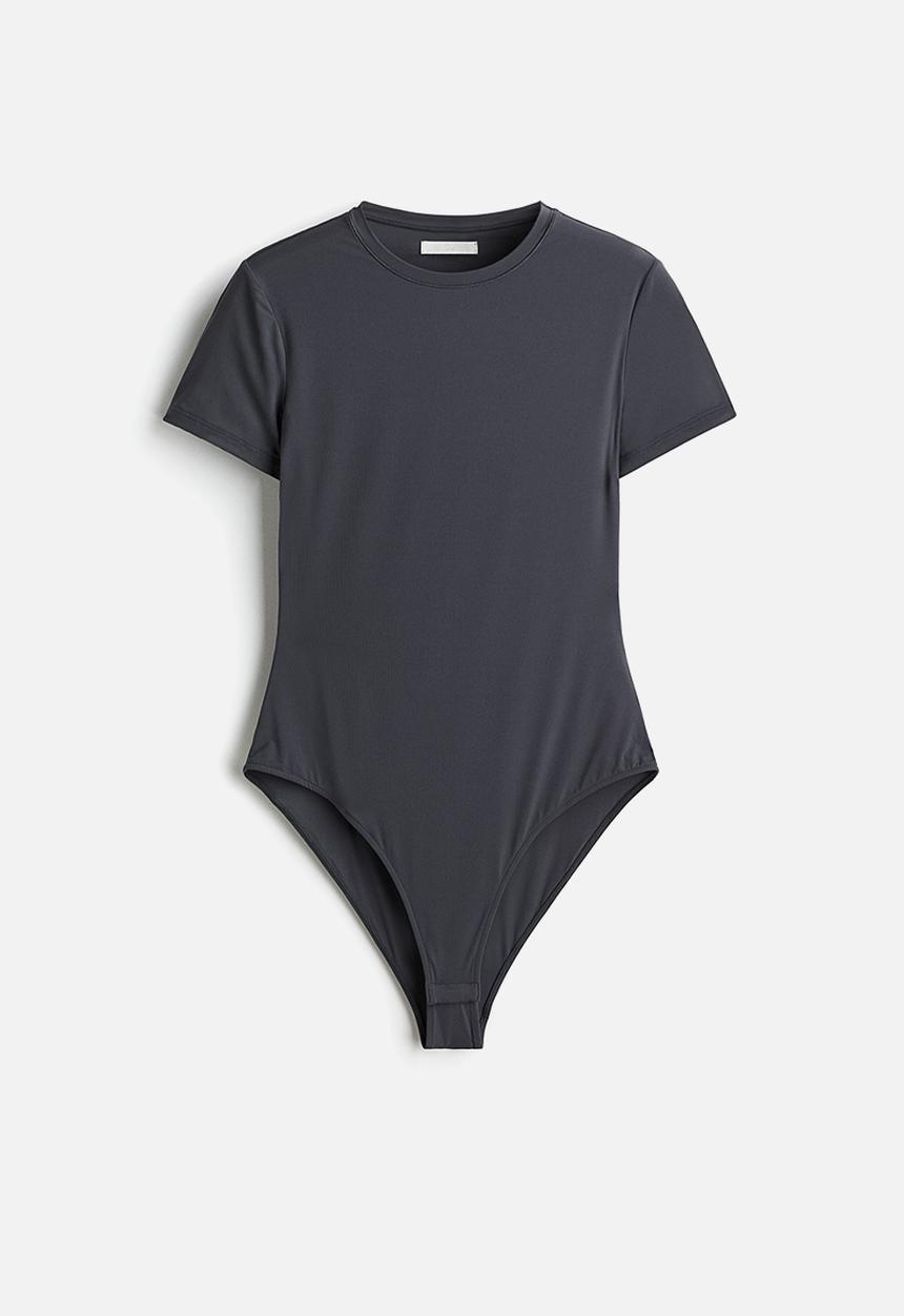 H&M - Short-sleeved microfibre body - dark grey