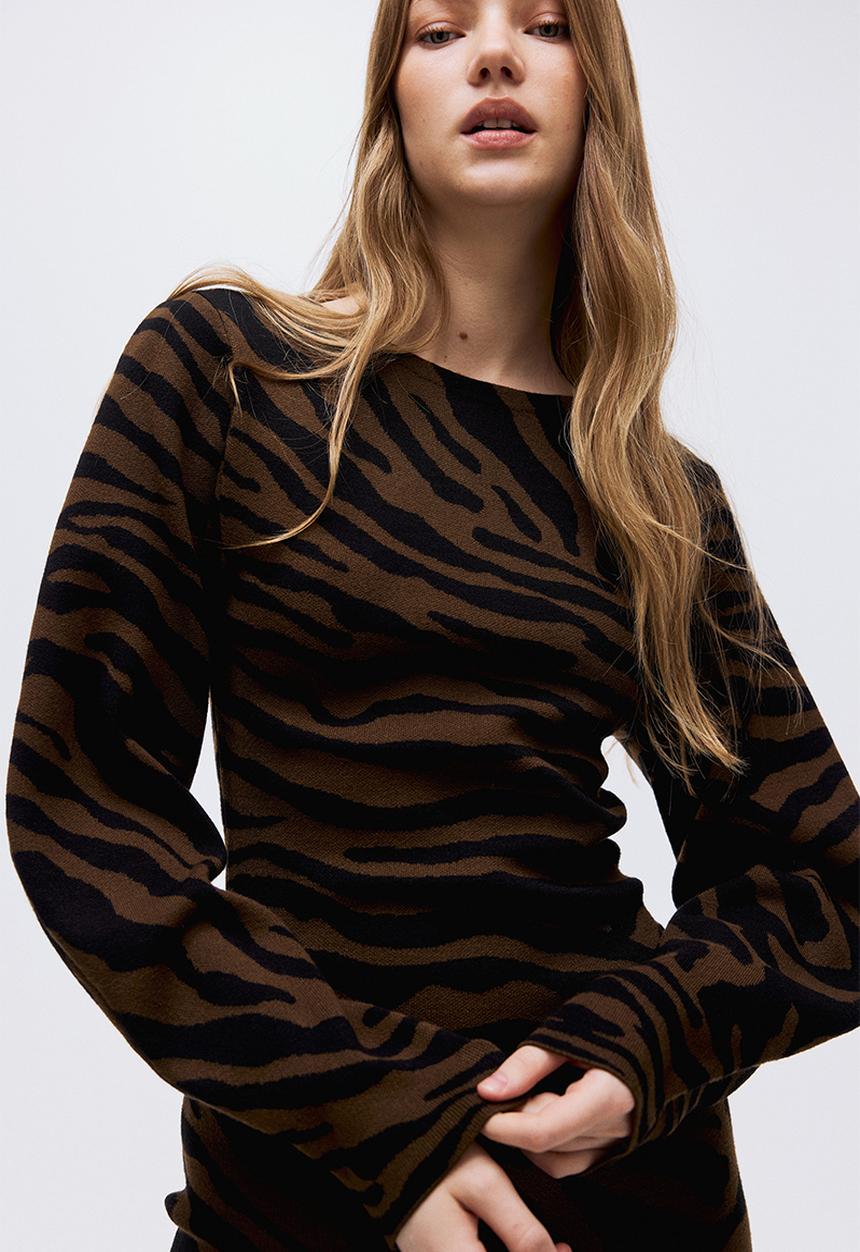 H&M - Jacquard-knit dress - dark brown zebra print 