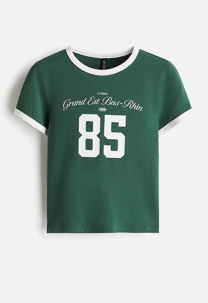 H&M - Fitted cotton t-shirt - dark green/85