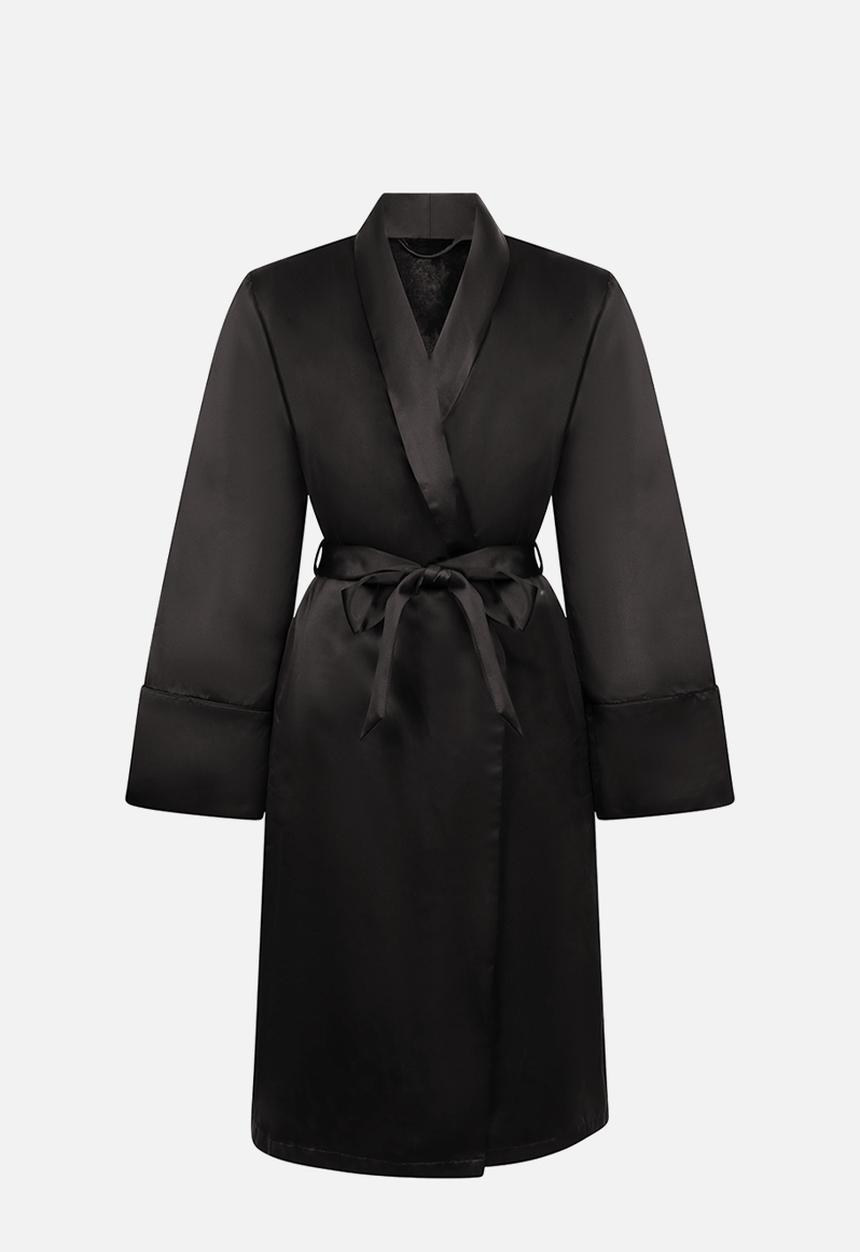 Hunkemoller - Robe long satin fleece - black