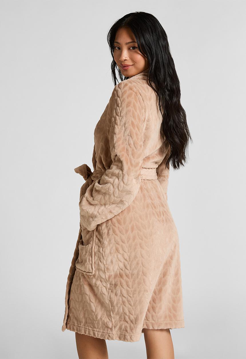 Hunkemoller - Robe short flannel emb cable - beige
