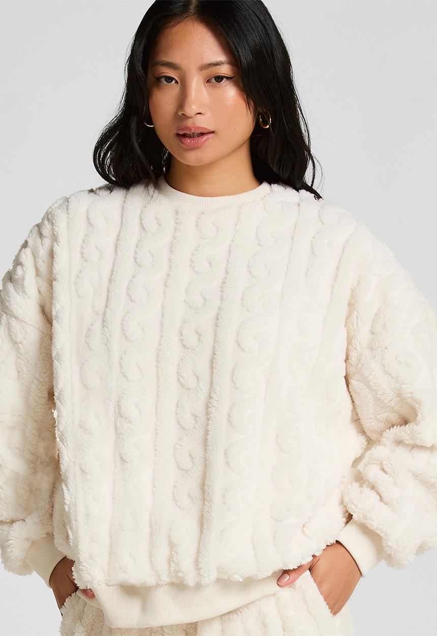 Hunkemoller - Top long sleeve cable fleece - gardenia