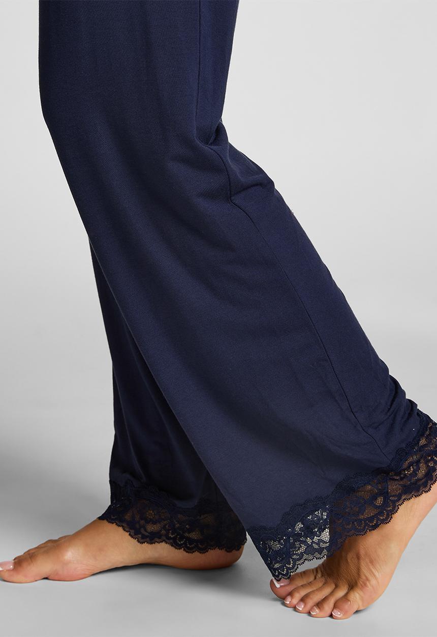 Hunkemoller - Pj ls jersey modal lace nana - maritime blue