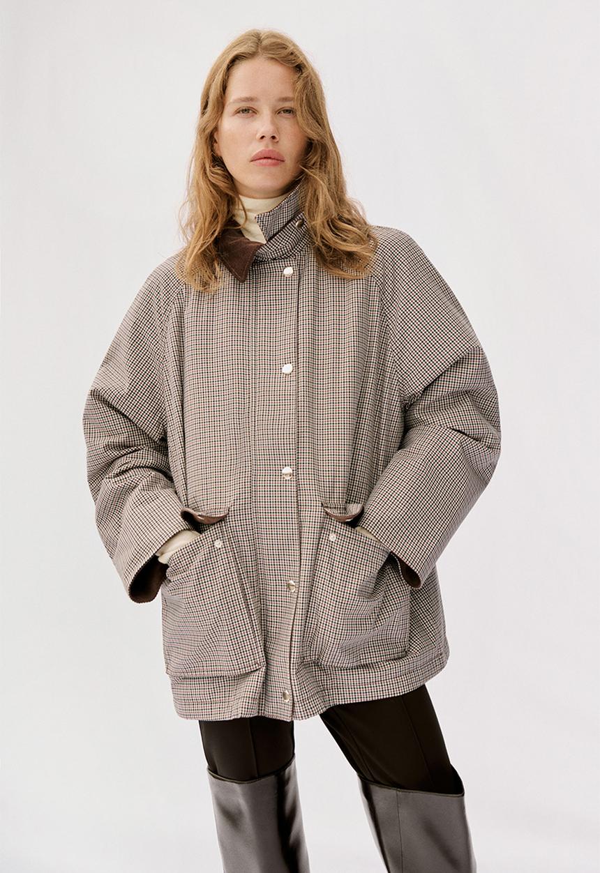 H&M - Corduroy-collar jacket - brown checked