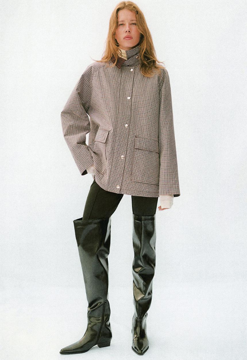 Corduroy-collar jacket - brown/checked - 1307883001