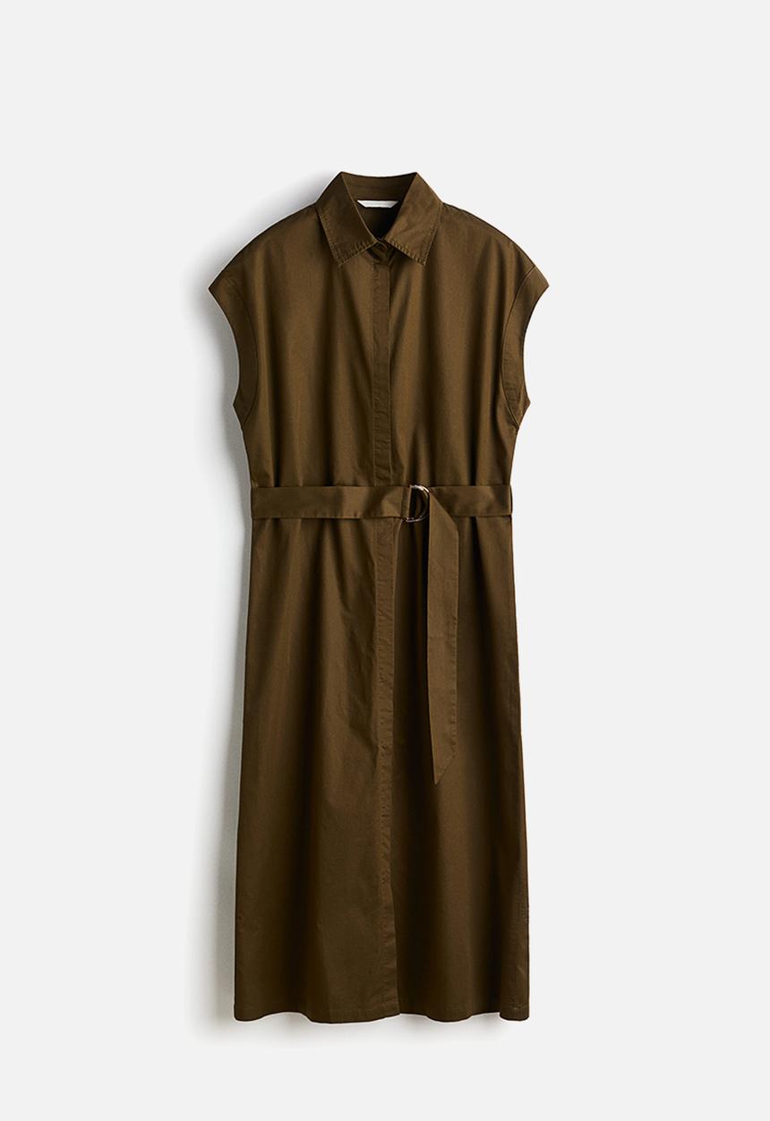 H&M - Belted poplin shirt dress - khaki green