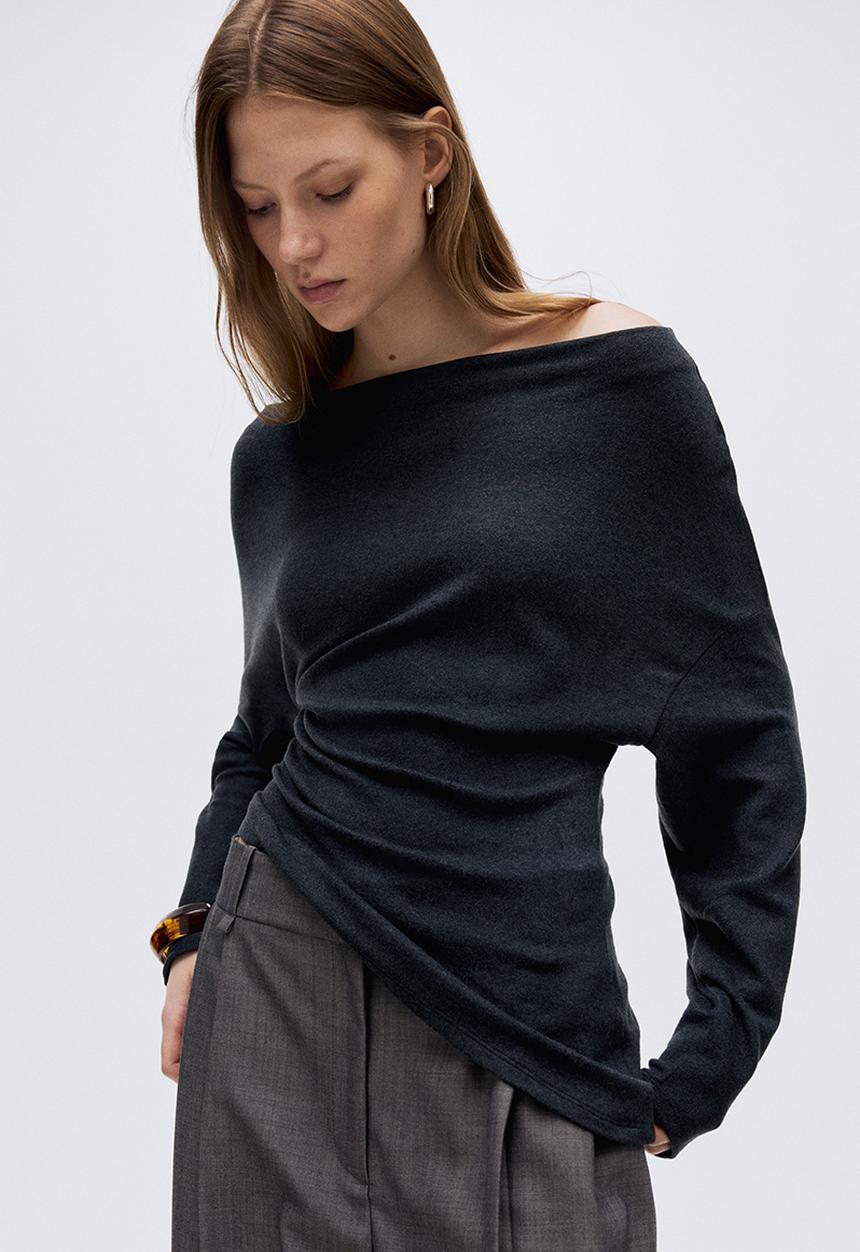 H&M - Asymmetric jersey top - dark grey