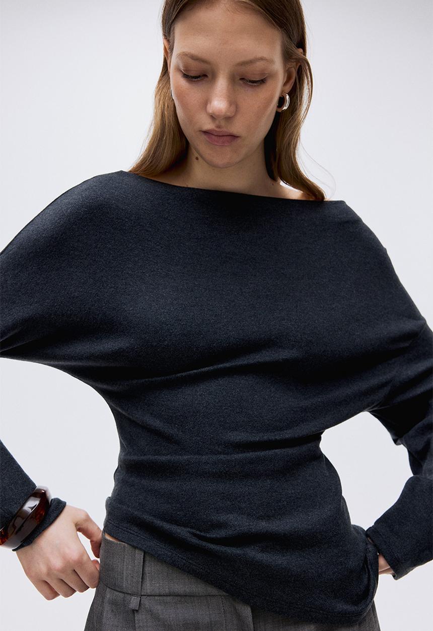 H&M - Asymmetric jersey top - dark grey