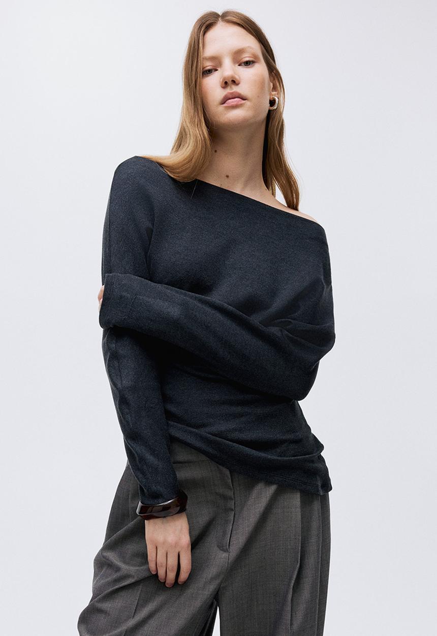 H&M - Asymmetric jersey top - dark grey