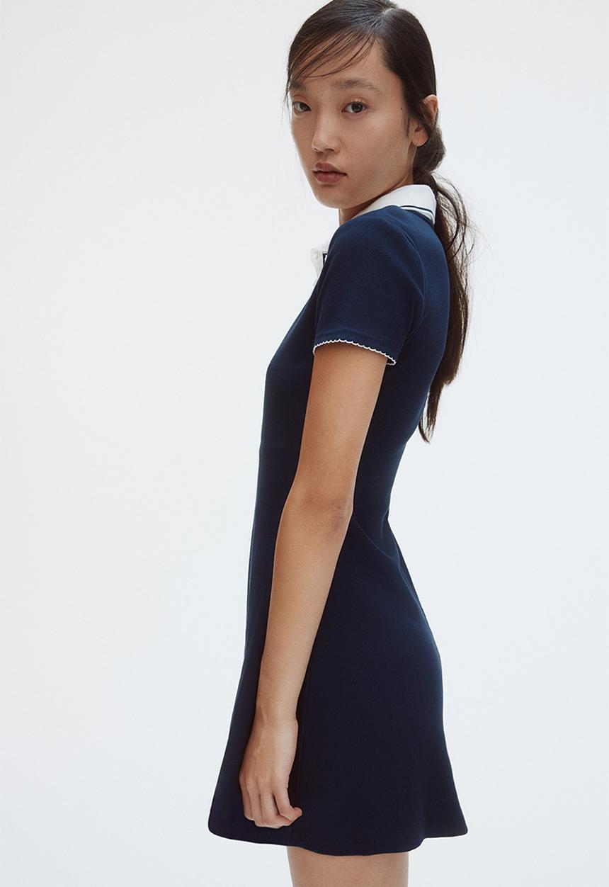 h&m navy blue dress H&M Ruffle Collar Navy Floral Dress- Size 4 – The Saved Collection main image 0