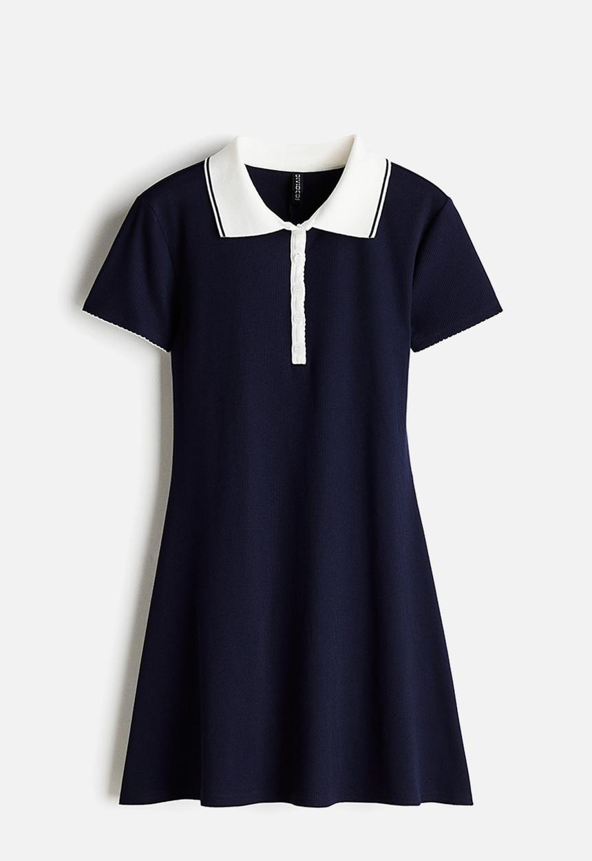 H&M - Flared-skirt polo dress - navy blue